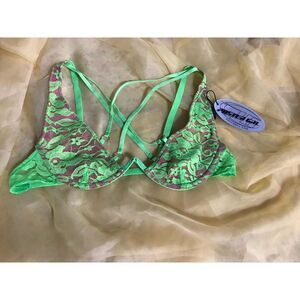 Poster Girl Dolls Kill NWT rave festival lime green lace pink strappy bra XS